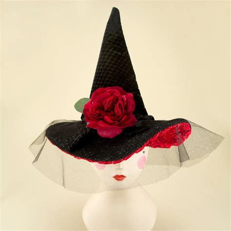 Pitch black velvet witch hat